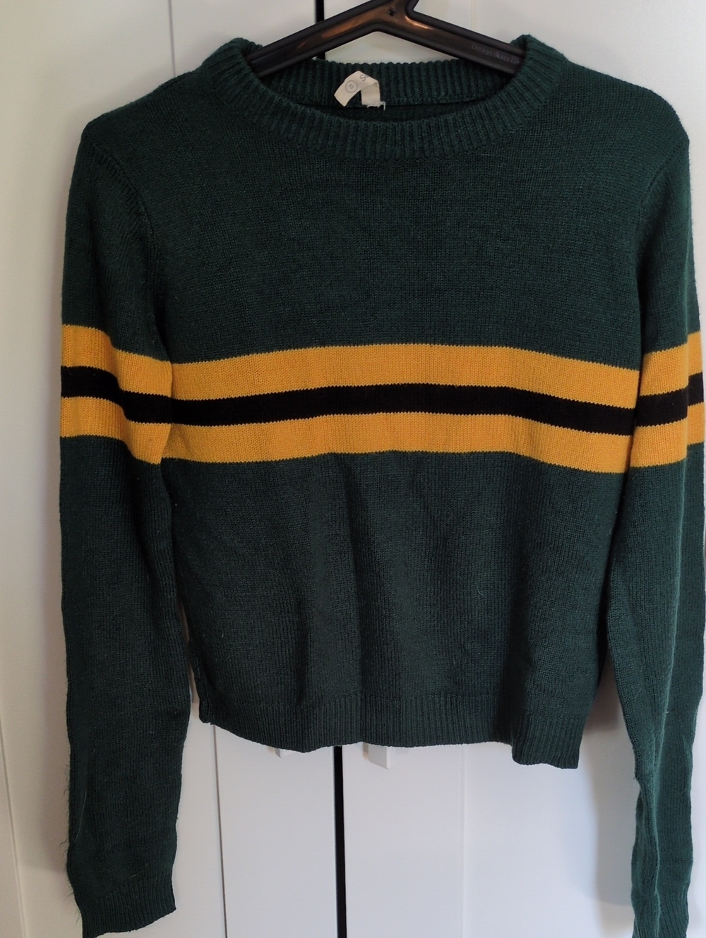 Bluenotes Green Crewneck Sweater with Yellow and Black Stripes